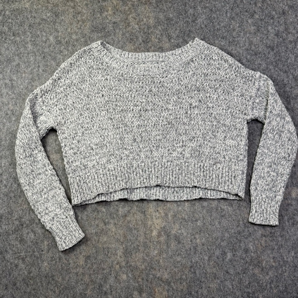 VTG Hollister Cropped Sweater Women's Size S Grey Marled Chunky Knit Y2K Skater